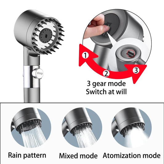 3 Modes Handheld Shower Head with Massage Brush