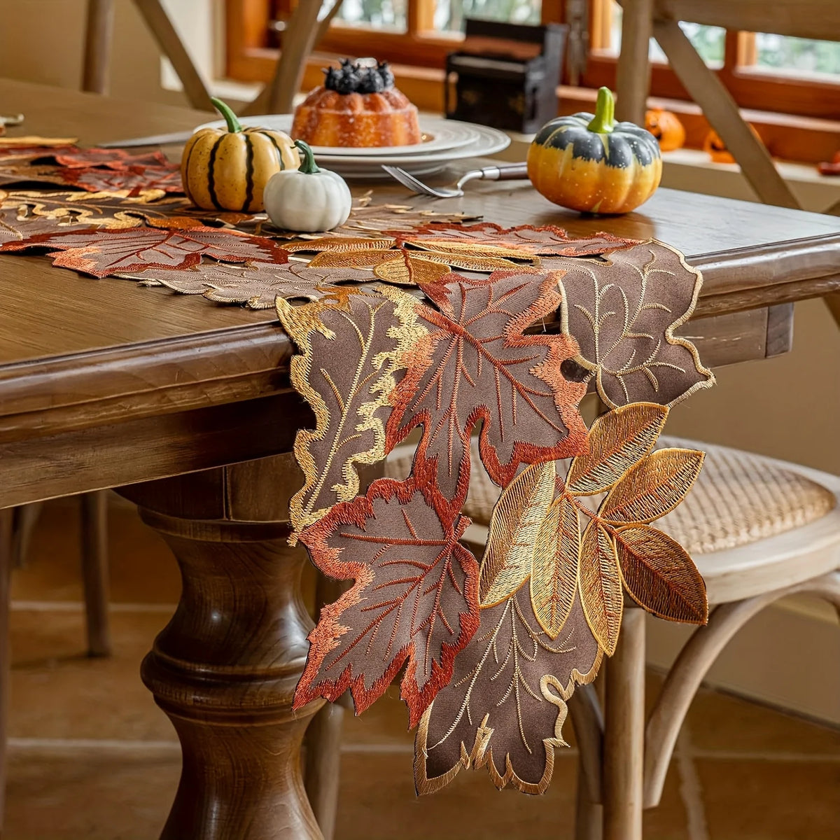 Autumn Maple Leaf Embroidered Table Runner