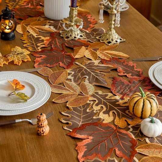 Autumn Maple Leaf Embroidered Table Runner