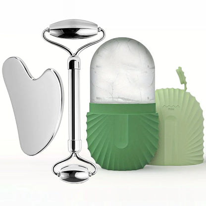 Stainless Steel Ice Face Roller & Gua Sha Set
