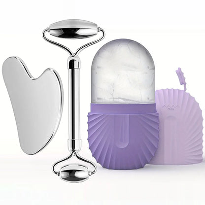 Stainless Steel Ice Face Roller & Gua Sha Set