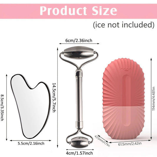 Stainless Steel Ice Face Roller & Gua Sha Set