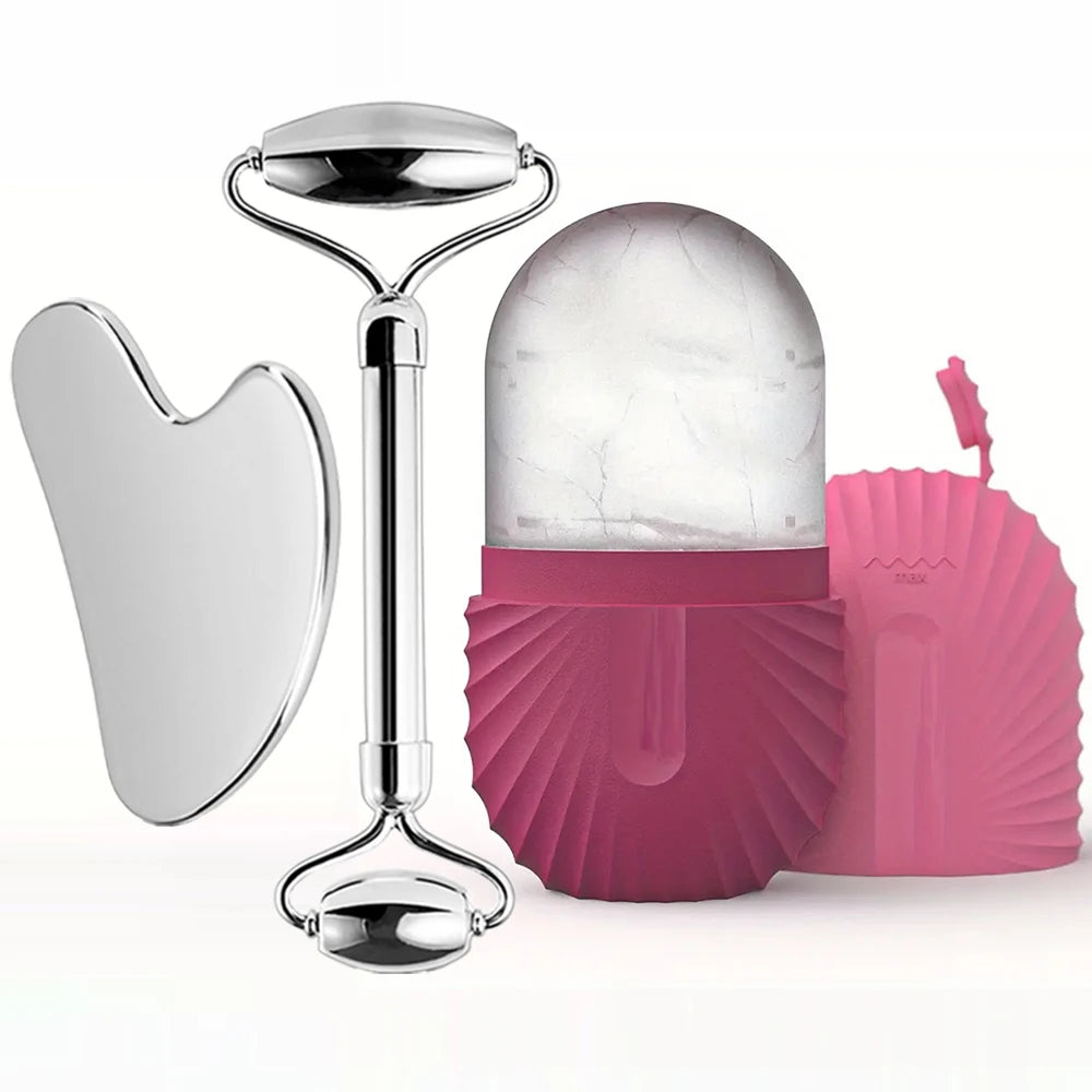Stainless Steel Ice Face Roller & Gua Sha Set