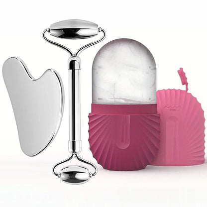Stainless Steel Ice Face Roller & Gua Sha Set