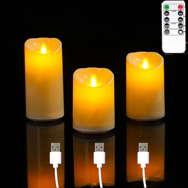 USB Rechargeable Remote Control LED Moving Wick Candles