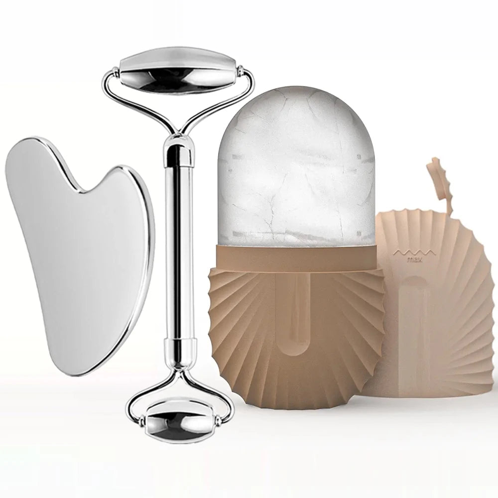 Stainless Steel Ice Face Roller & Gua Sha Set