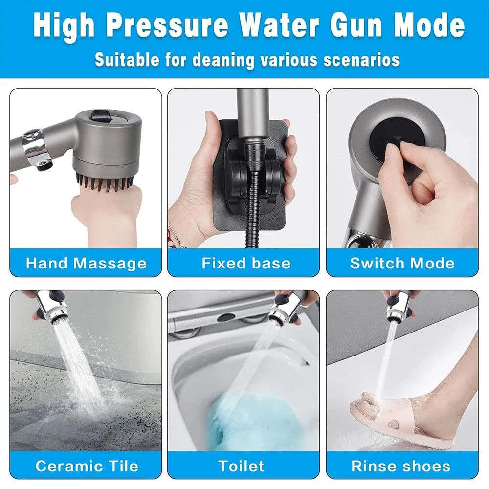 3 Modes Handheld Shower Head with Massage Brush