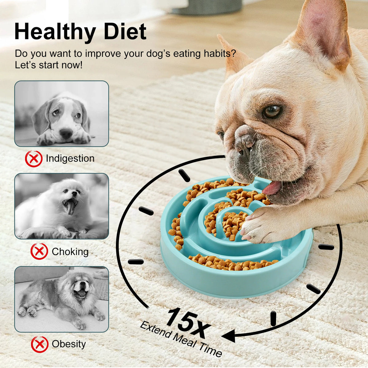 Slow Feeder Dog Bowl Anti-Gulping Pet Bowl