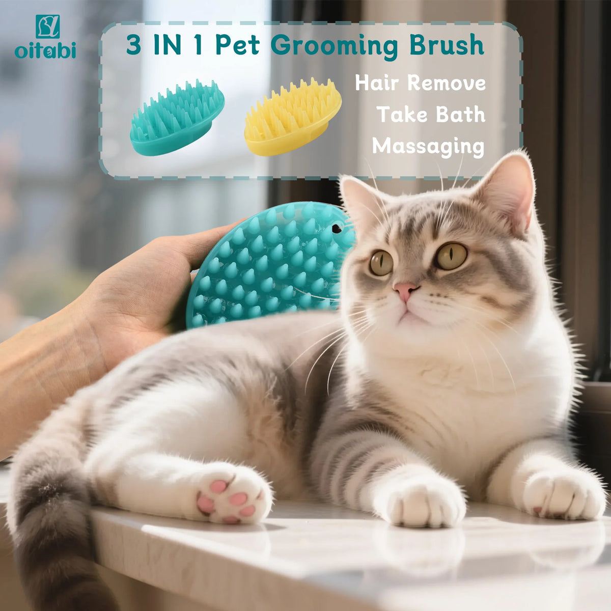 Oitabi Soft Rubber Pet Grooming & Bath Brush