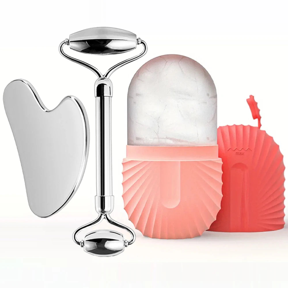 Stainless Steel Ice Face Roller & Gua Sha Set