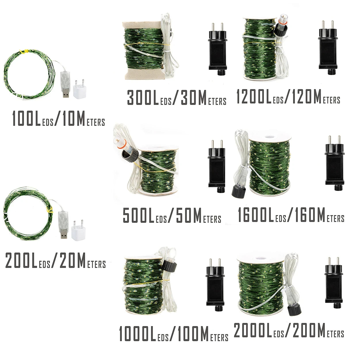 Green Cable LED Christmas String Fairy Lights