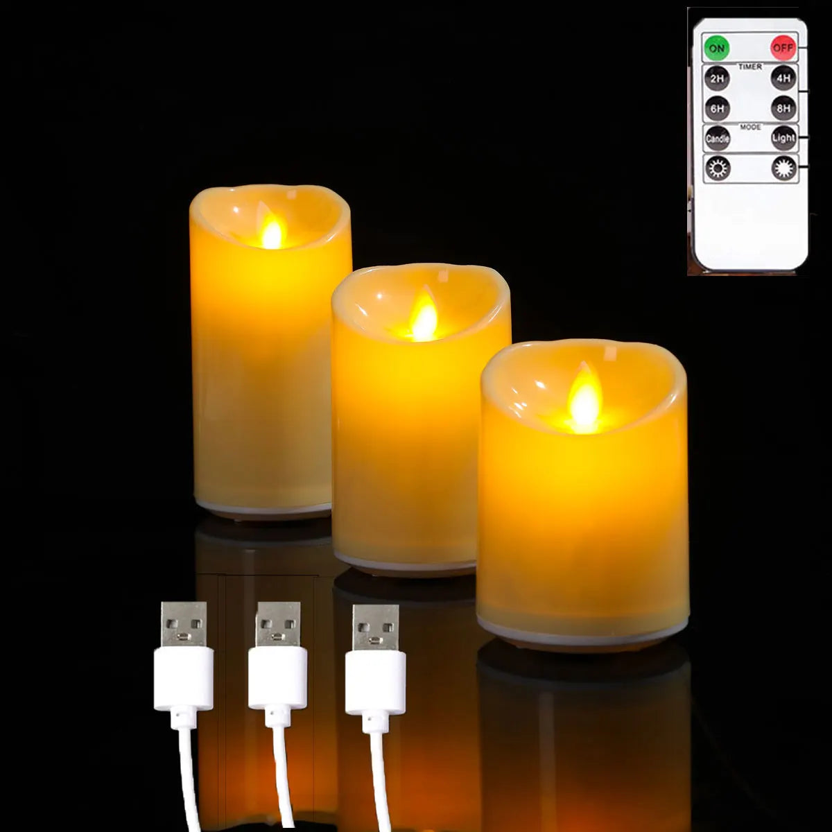 USB Rechargeable Remote Control LED Moving Wick Candles