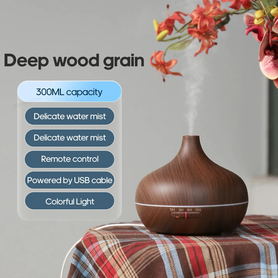 KINSCOTER 300ml Wood Grain Aromatherapy Diffuser