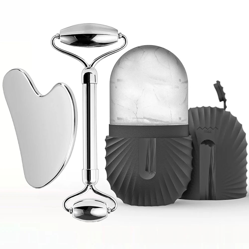 Stainless Steel Ice Face Roller & Gua Sha Set