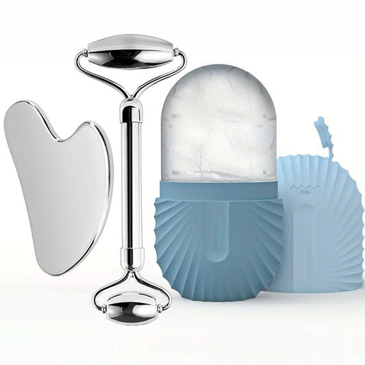 Stainless Steel Ice Face Roller & Gua Sha Set