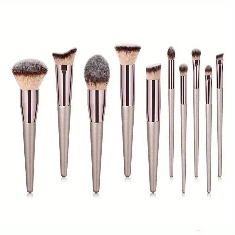 10-Piece Champagne Gold Makeup Brush Set
